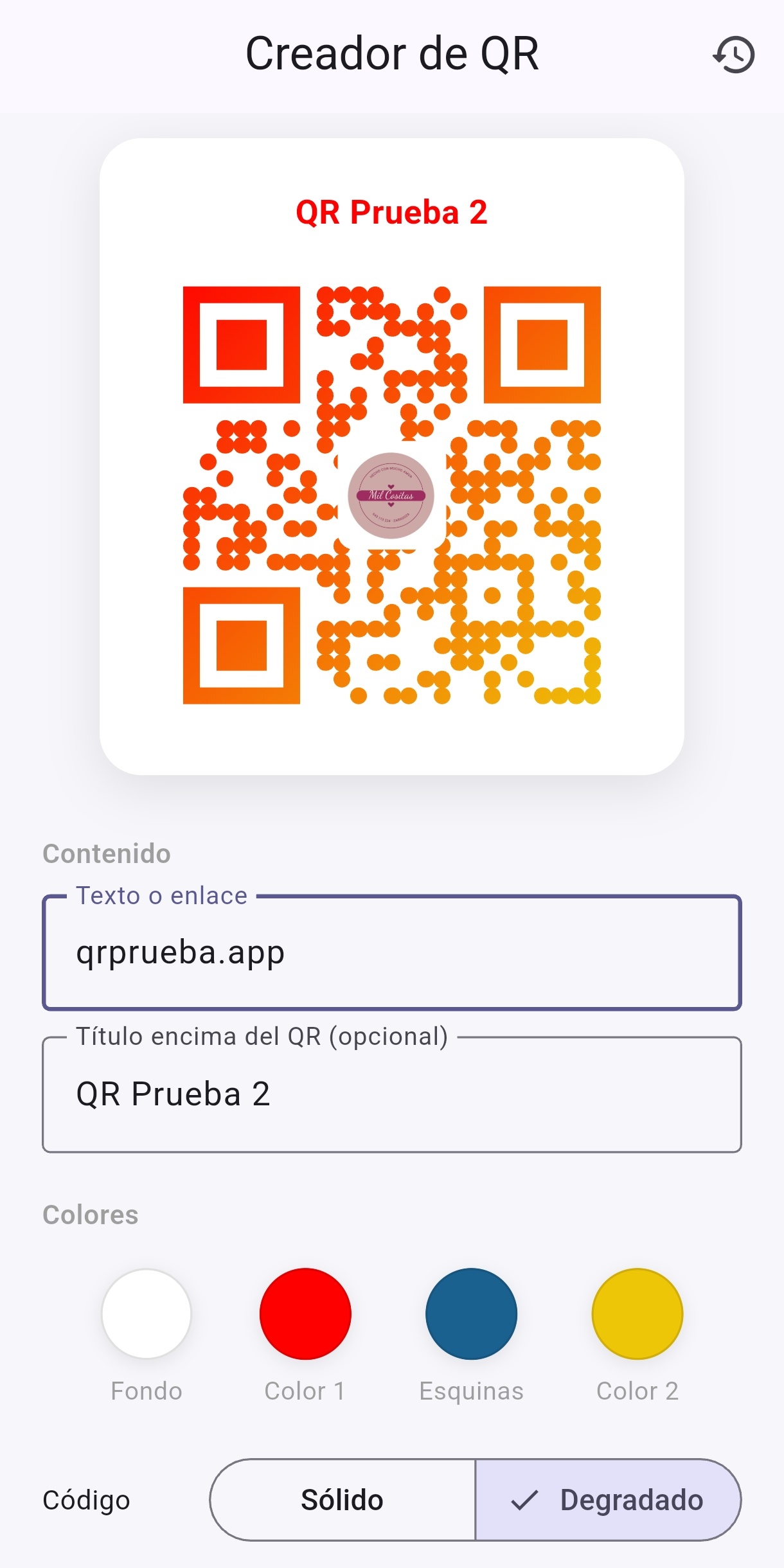 QR generado con degradado, ícono central y título